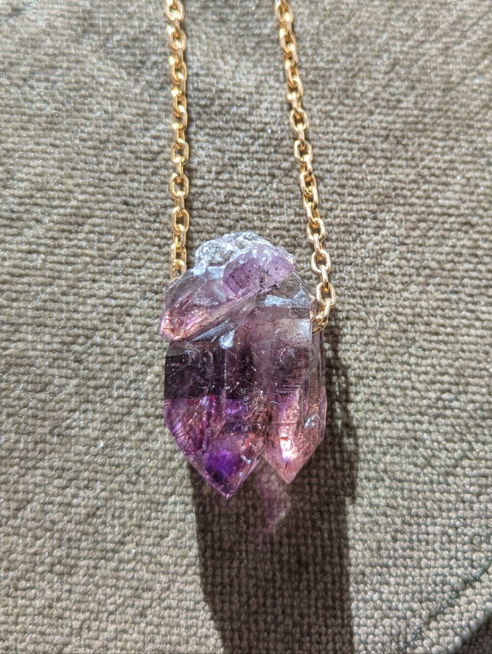 Shangaan Amethyst Twin Points Crystal Pendant Gold filled Chain Necklace
